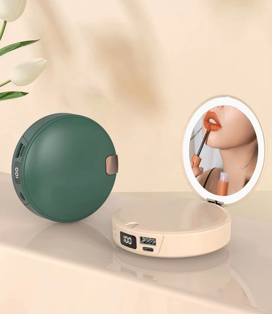 LUXTECH PowerGlow Mirror 4-in-1:  Power Bank - Makeup Mirror - LED Light - Hand Warmer