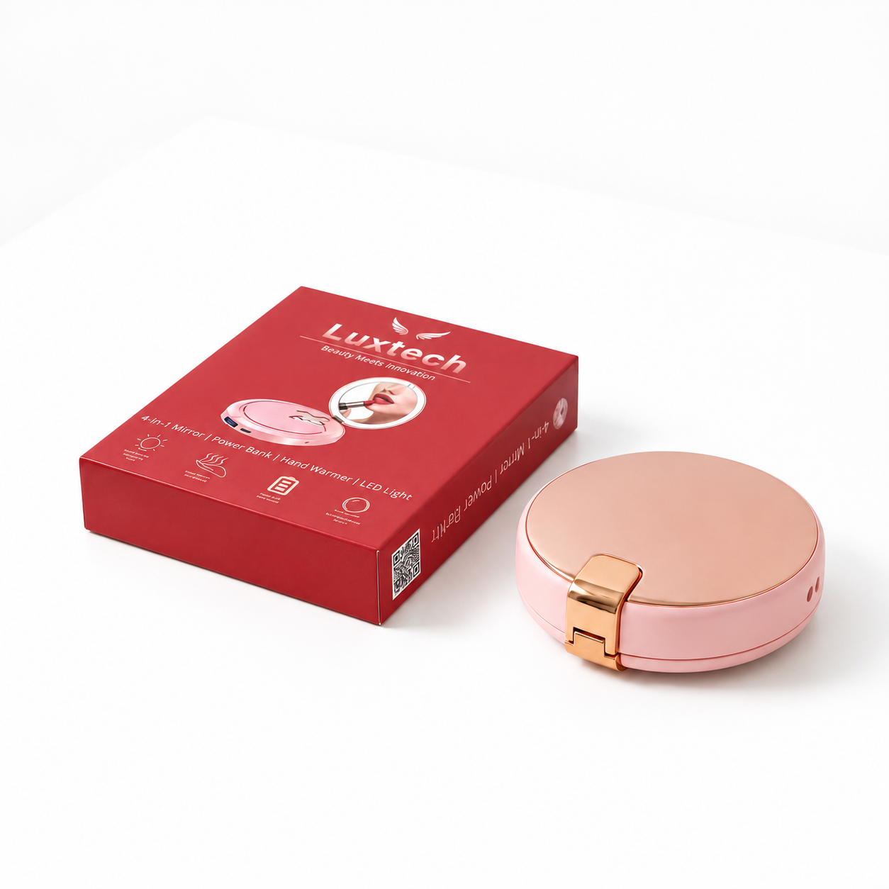 Powerbank LUXTECH 4 w 1 – lusterko do makijażu – światło LED – ogrzewacz dłoni