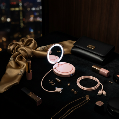 Powerbank LUXTECH 4 w 1 – lusterko do makijażu – światło LED – ogrzewacz dłoni