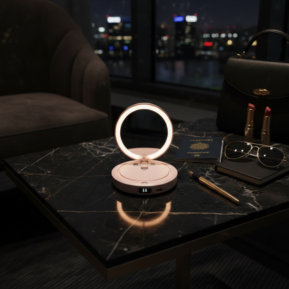 Powerbank LUXTECH 4 w 1 – lusterko do makijażu – światło LED – ogrzewacz dłoni