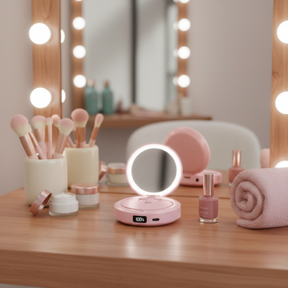 Powerbank LUXTECH 4 w 1 – lusterko do makijażu – światło LED – ogrzewacz dłoni