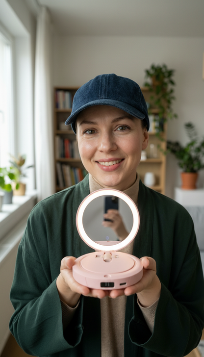 Powerbank LUXTECH 4 w 1 – lusterko do makijażu – światło LED – ogrzewacz dłoni