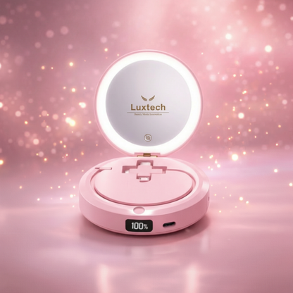 Powerbank LUXTECH 4 w 1 – lusterko do makijażu – światło LED – ogrzewacz dłoni
