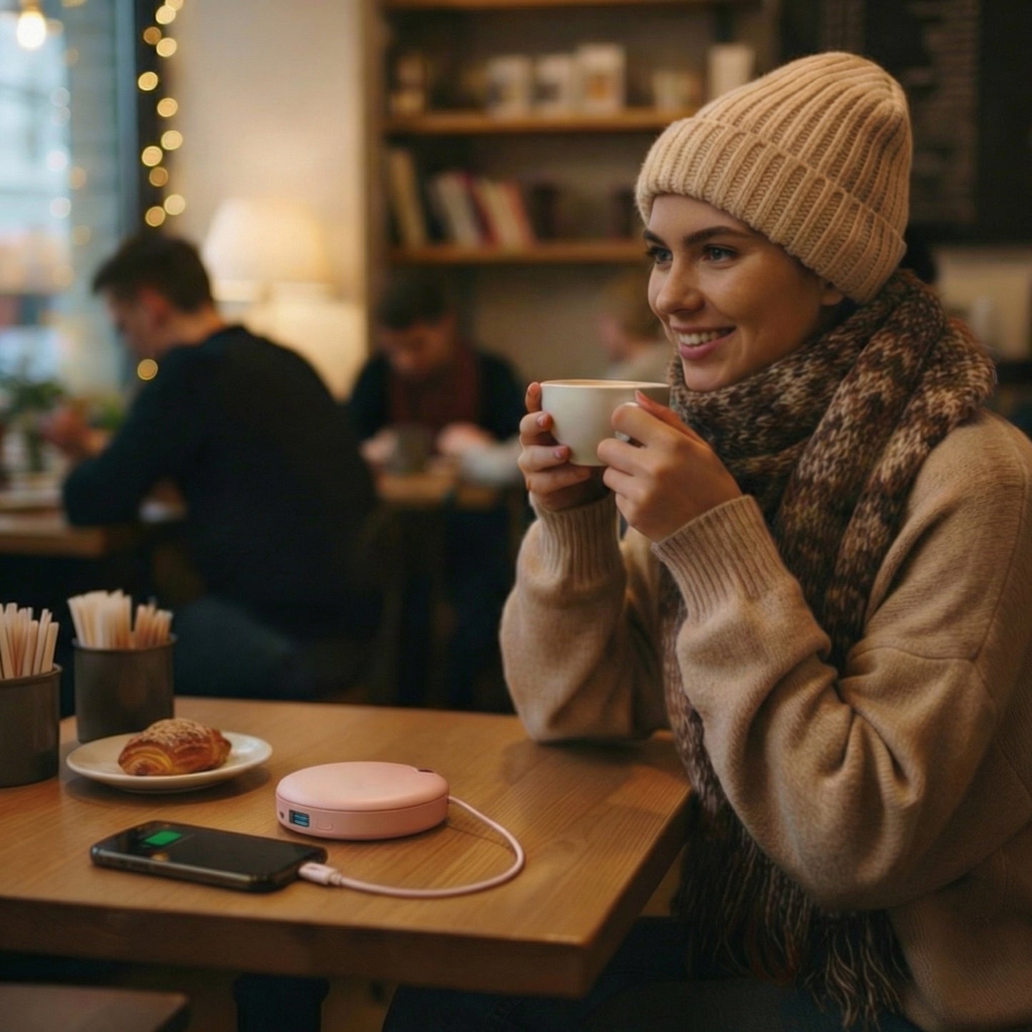 Powerbank LUXTECH 4 w 1 – lusterko do makijażu – światło LED – ogrzewacz dłoni