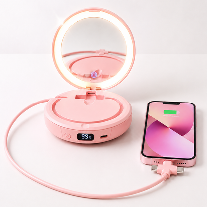 Powerbank LUXTECH 4 w 1 – lusterko do makijażu – światło LED – ogrzewacz dłoni